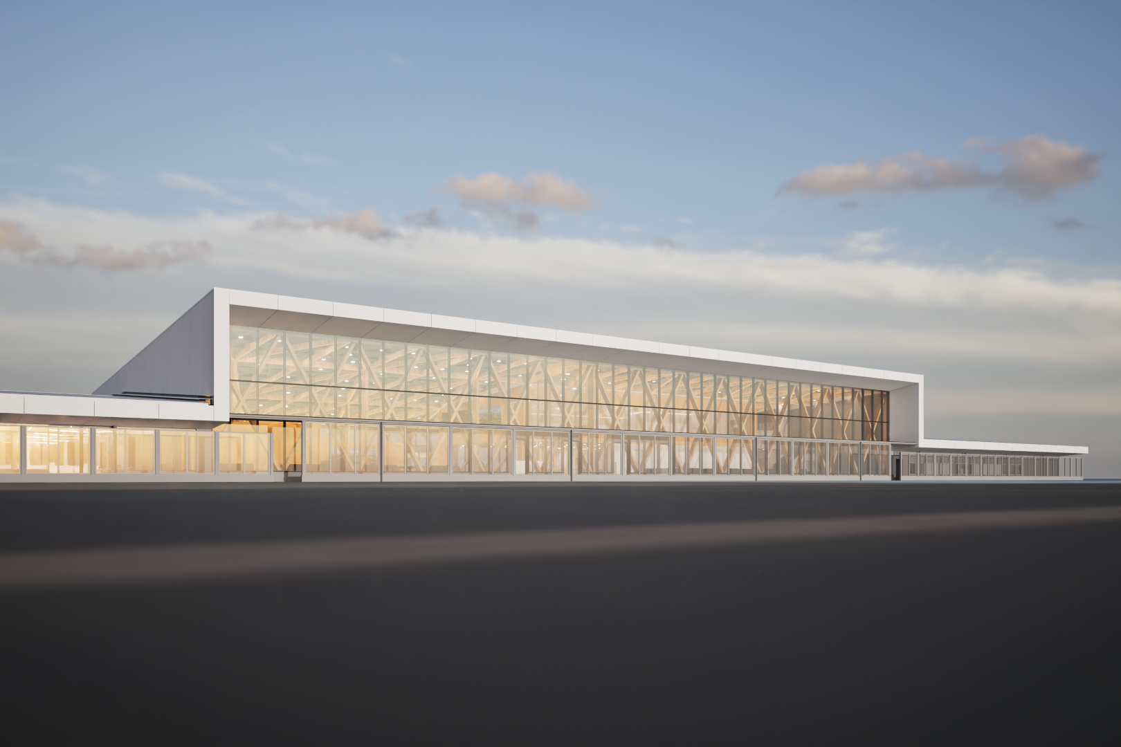 A view of the new Palmerston North Airport terminal, designed to support future growth while strengthening connections across the region. The form responds to both operational clarity and local identity.